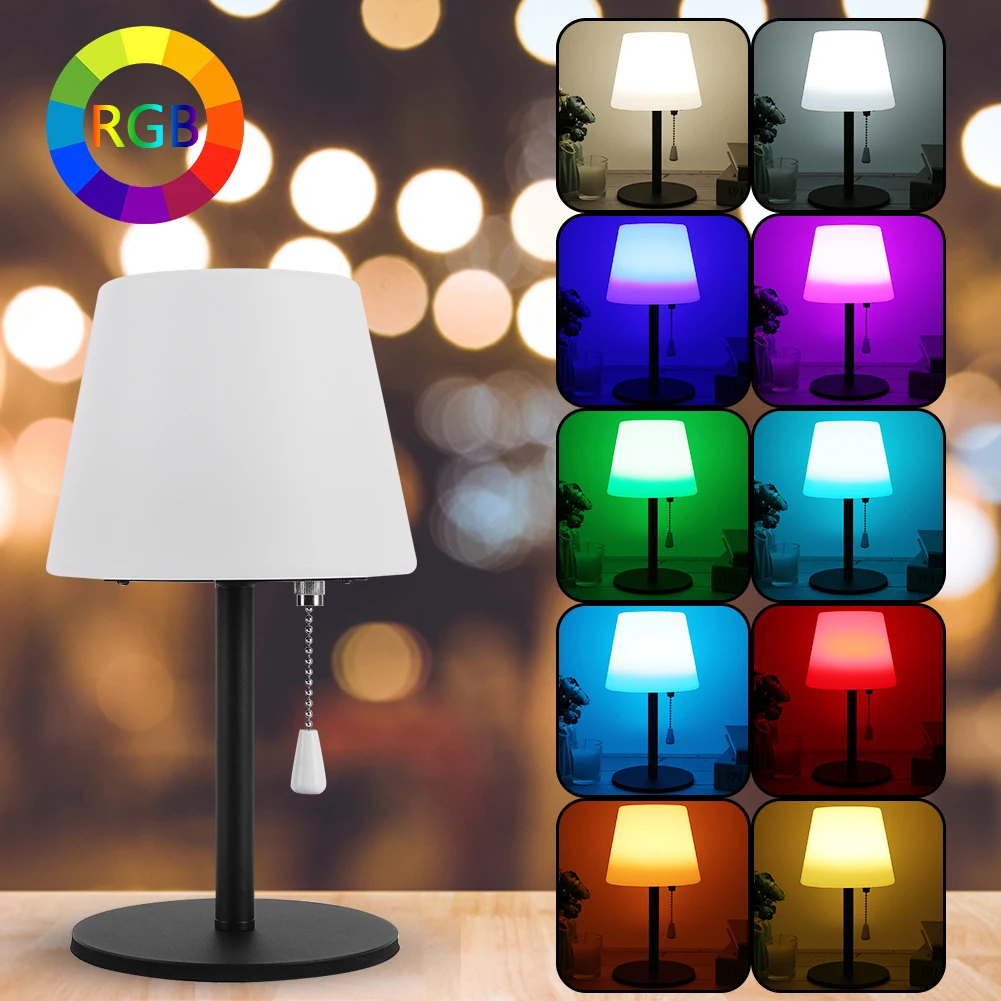 Современная прикроватная лампа Светодиодная настольная лампа Night Light с регулируемой яркостью Touch с дистанционным управлением RGB USB Перезаряжаемая настольная лампа Home Decor