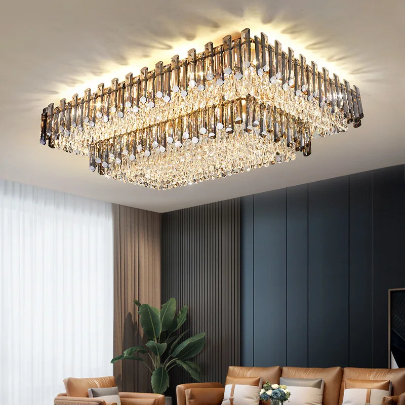 Современная роскошная Хрустальная потолочная люстра для гостиной, столовой, кухни нового дизайна, прямоугольная светодиодная подсветка для внутреннего освещения