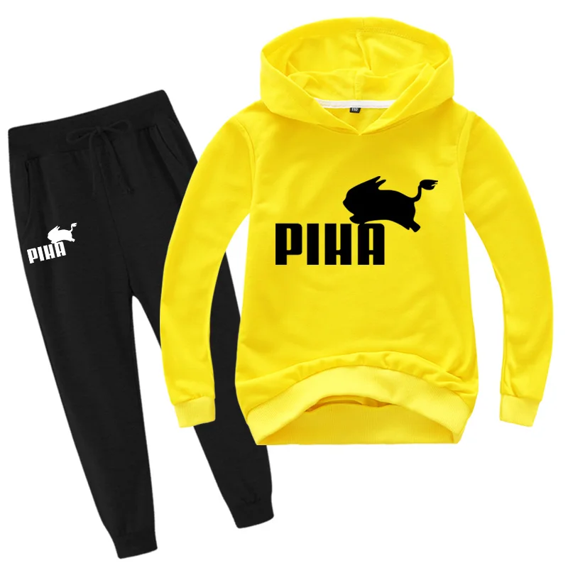 Спортивный костюм PIHA Rabbit, весенний спортивный костюм, детские штаны с капюшоном с мультяшным принтом, комплекты одежды из 2 предметов для маленьких мальчиков, комплекты одежды для маленьких девочек