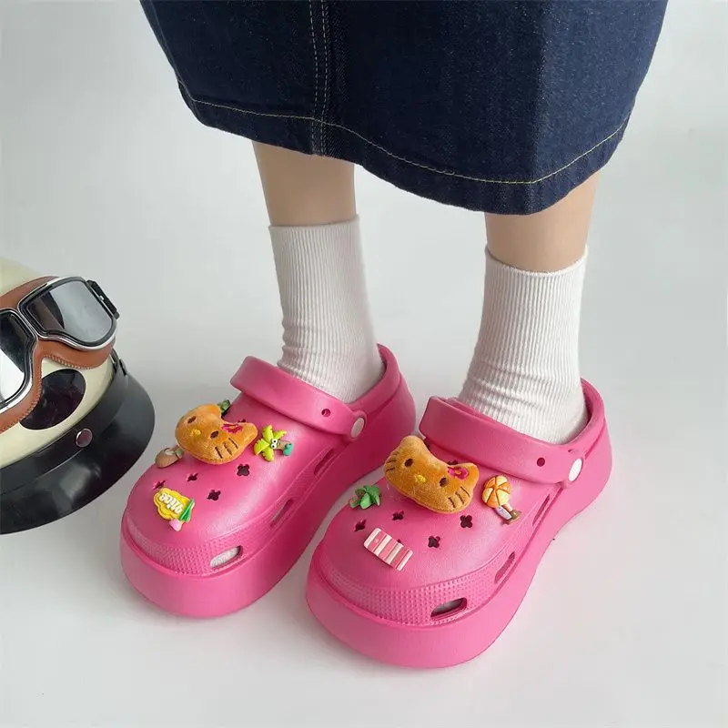 Тапочки Sanrio, обувь с дырками на толстой подошве, увеличивающая рост, Hellokitty, летние универсальные сандалии для водных прогулок на открытом воздухе
