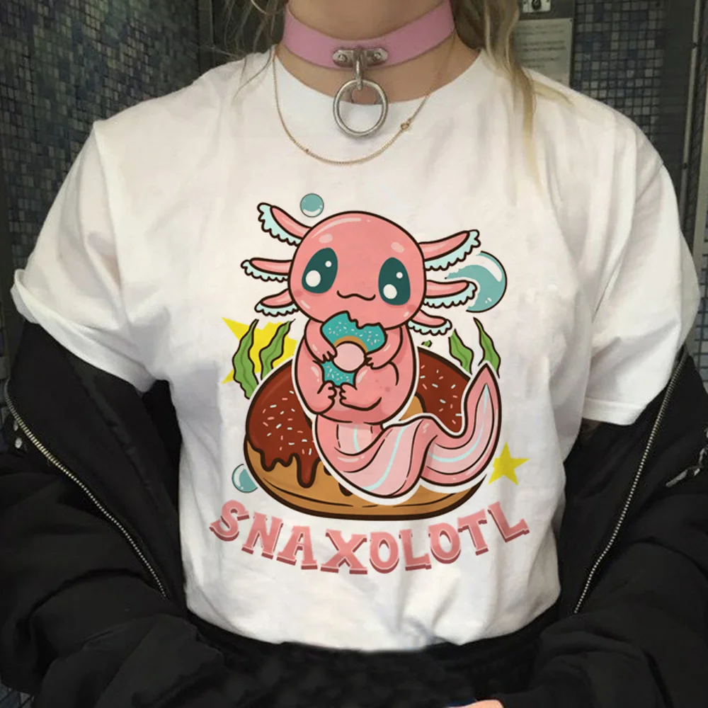 Топ Axolotl, женская летняя футболка с забавным рисунком, женская одежда из аниме