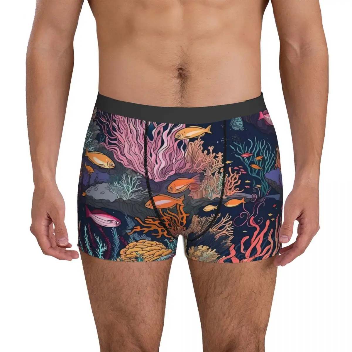 Тропическое морское нижнее белье, дышащие трусики с рисунком Коралловых рифов, мужские шорты-боксеры большого размера