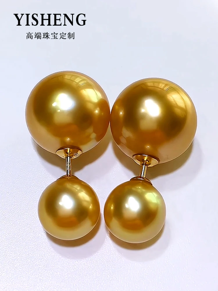 Филиппинские Золотые жемчужные серьги Nanyang Натурального цвета из прочного золота 13-14 мм, серьги с жемчугом морской воды, подарок из золота 18 карат