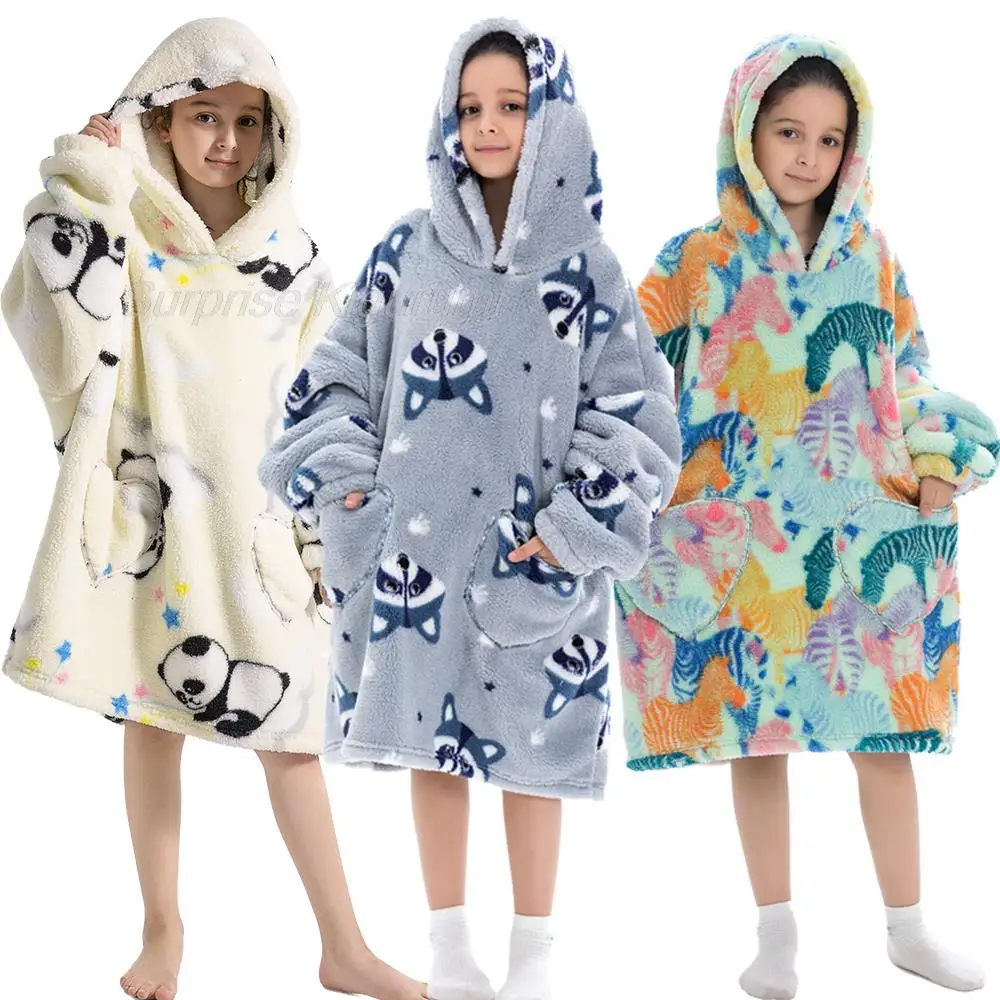 Флисовое одеяло большого размера, толстовка с капюшоном для детей, костюм панды, динозавра, Льва, Аниме, зимняя толстовка для мальчиков, толстовки для маленьких девочек