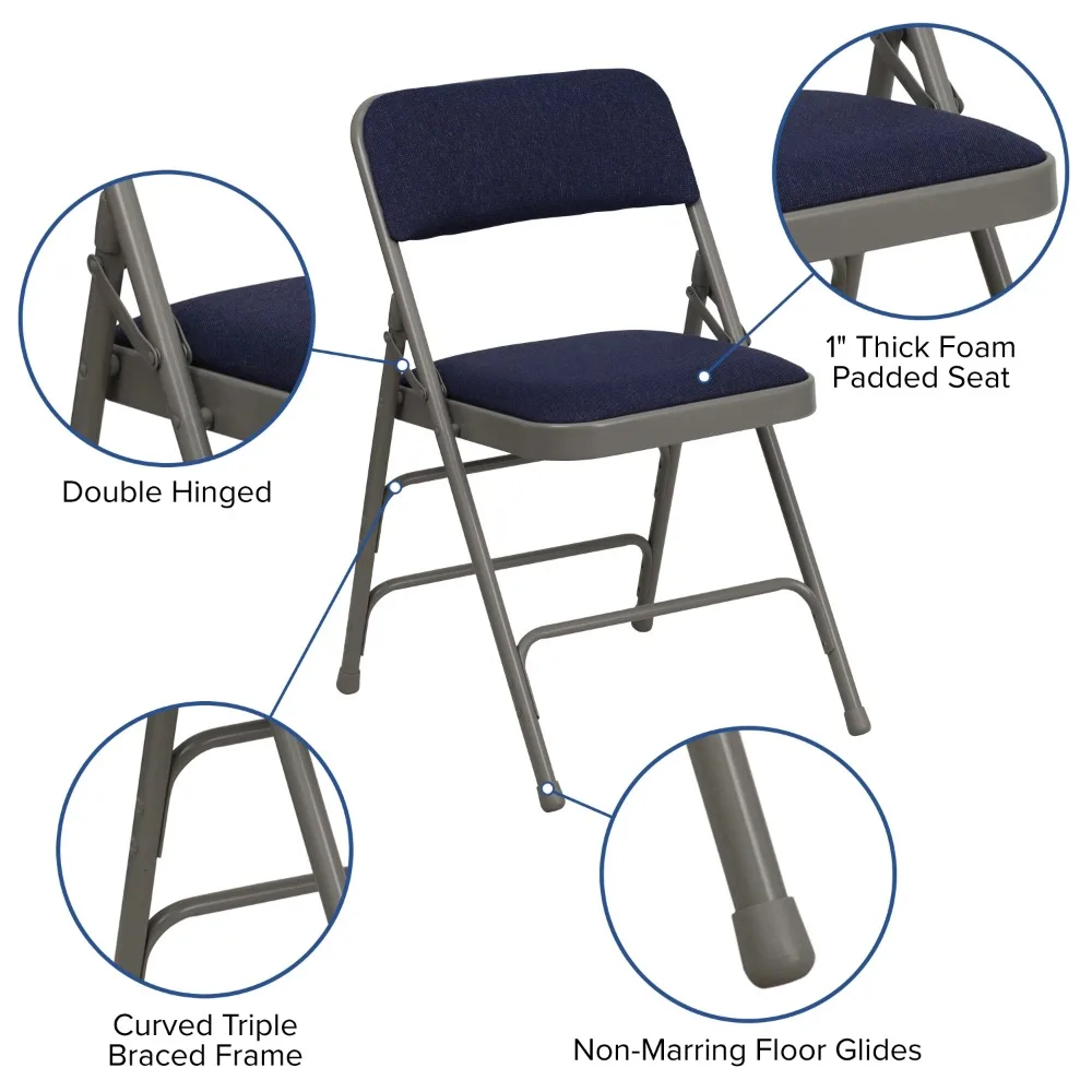 Флэш-мебель 4 комплекта серии HERCULES Изогнутый металлический стул из темно-синей ткани с тройными креплениями и двойными петлями