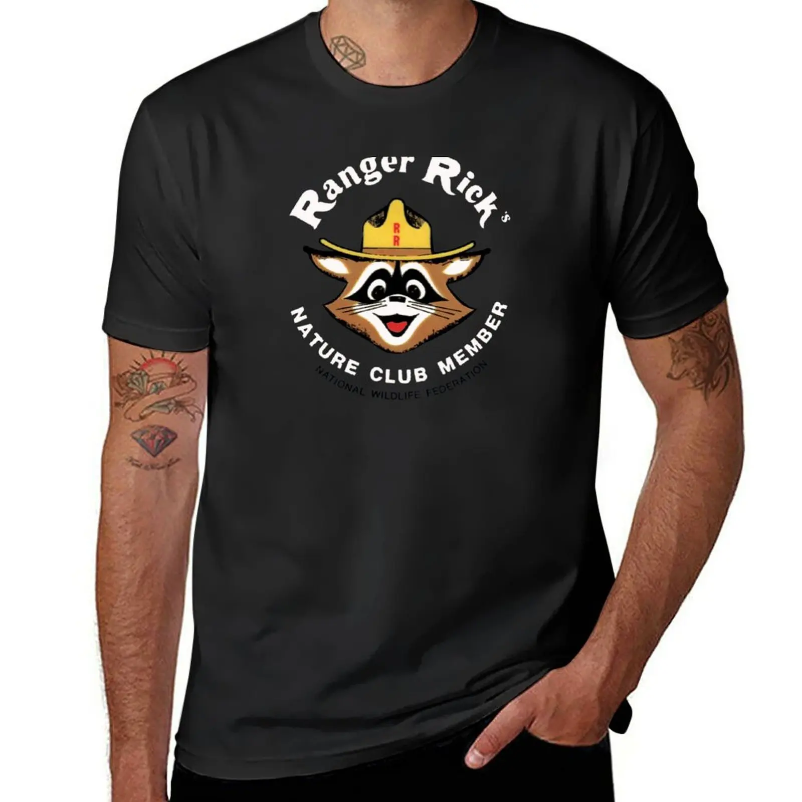Футболка с винтажным значком члена Ranger Rick's Nature Club, футболки спортивных фанатов, белые футболки для мальчиков, однотонные футболки для мужчин