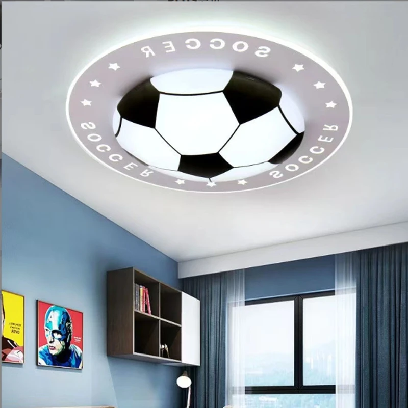 Футбольный потолочный светильник, мультяшная люстра для детской спальни, оригинальность, интеллектуальные светодиодные светильники для украшения помещений, бесплатная доставка