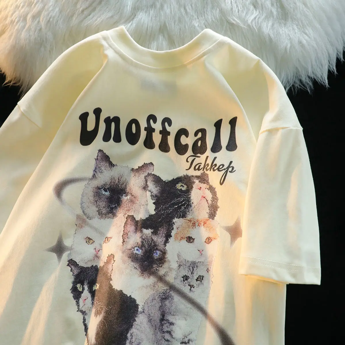 Хлопковая футболка с изображением милого свежего кота, Модный летний топ в стиле харадзюку, Свободная мужская и женская уличная ретро-одежда kawaii С коротким рукавом