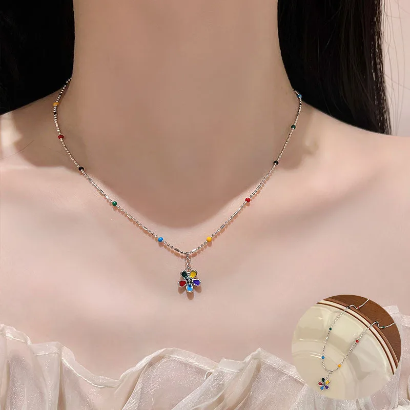 Цветочное ожерелье из 100% стерлингового серебра 925 пробы для женщин, Мода для девочек, красочные бусины из глазури, дизайн ювелирных изделий, подарок для вечеринки, прямая поставка