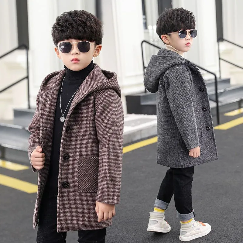 Шерстяные пальто для мальчиков, куртки Плюс размер 2023, прохладный теплый бархат, зима-осень, хлопковый спортивный костюм для подростков, детская одежда