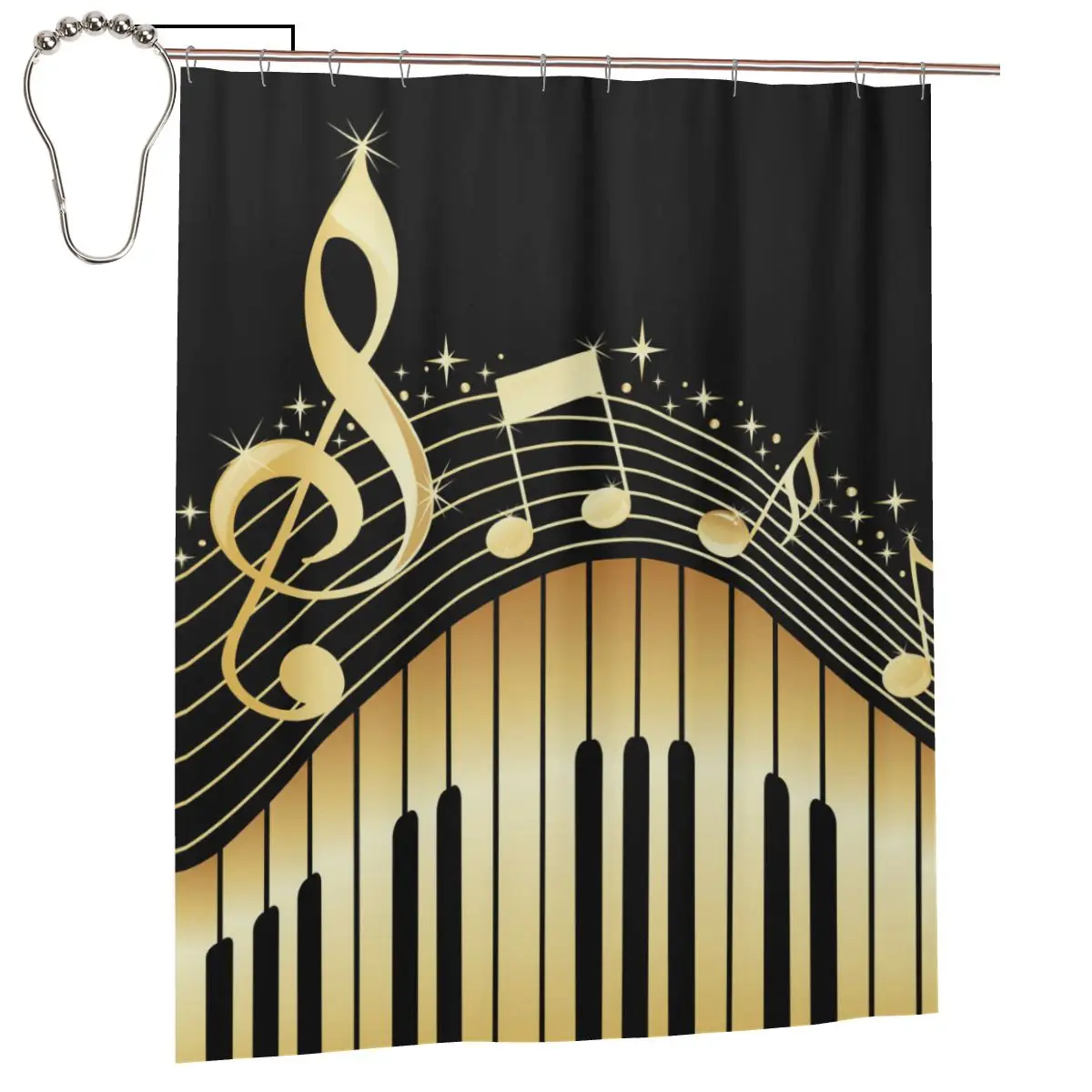 Шикарная музыкальная занавеска с принтом пианино для ванной комнаты, комплект штор для ванной с железными крючками, подарок для домашнего декора 60x72 дюйма