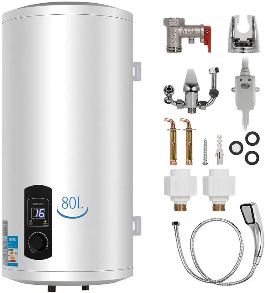 Электрический водонагреватель мощностью 2 кВт 80 л, накопительный водонагреватель с цилиндровым баком для бойлера для кухни