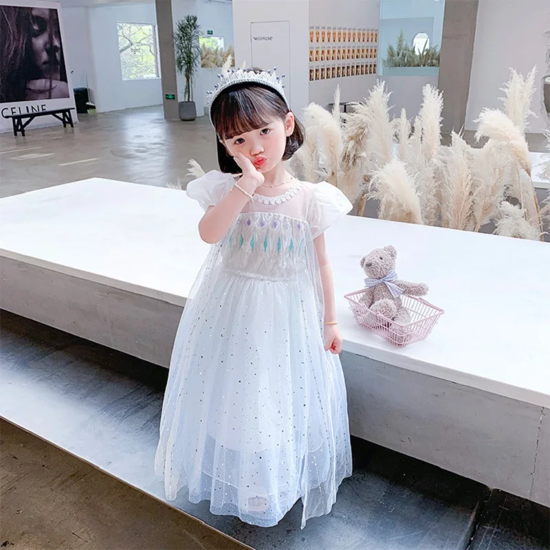 Юбка принцессы снега и льда Айши, Летняя новинка 2022 года, Эльза для девочки, Короткое платье Frozen с градиентным рукавом на День рождения, 2-8 лет